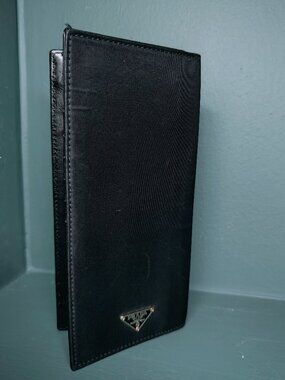 Prada Logo Plate Nylon Long Bifold Wallet